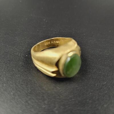 10K GOL FILLED MENS RING WITH GREEN STONE SIZE 9