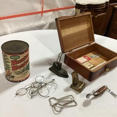 antique items in wooden box