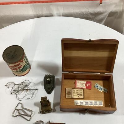 antique items in wooden box