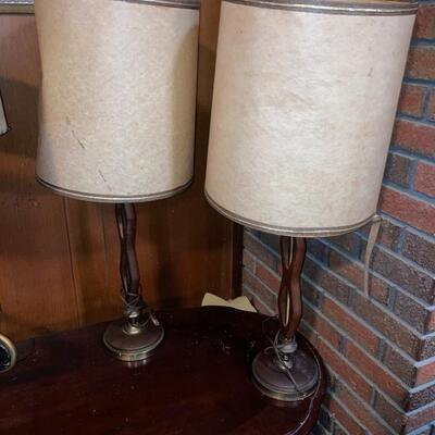 Pair of Matching Mid Century Lamps with Wood and Metal