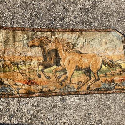 Antique Tapestry with Horses 20â€ x 40â€