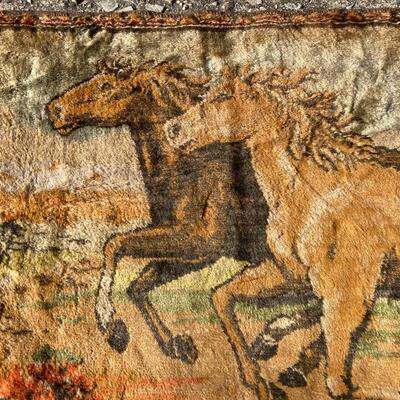 Antique Tapestry with Horses 20â€ x 40â€