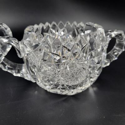 BEAUTIFUL HEAVY CUT GLASS CREAM AND SUGAR SET