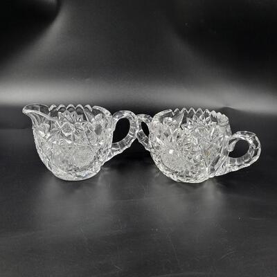 BEAUTIFUL HEAVY CUT GLASS CREAM AND SUGAR SET