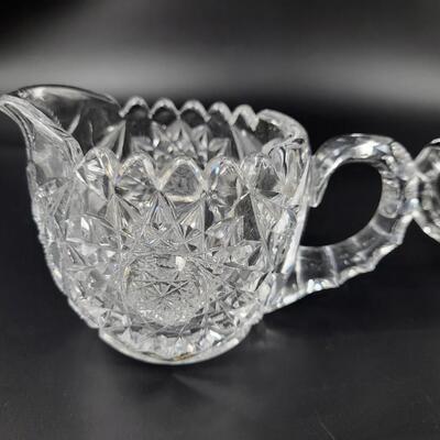 BEAUTIFUL HEAVY CUT GLASS CREAM AND SUGAR SET