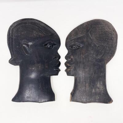 VINTAGE 10â€ CARVED AFRICAN HEAD SCULPTURES