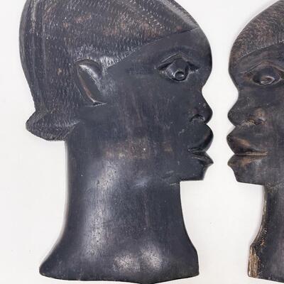 VINTAGE 10â€ CARVED AFRICAN HEAD SCULPTURES