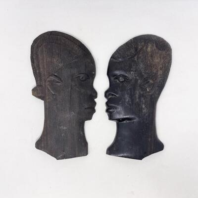 VINTAGE 9.5â€ CARVED AFRICAN HEAD SCULPTURES