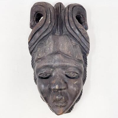 VINTAGE 14â€ CARVED AFRICAN MASK SCULPTURE