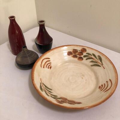 Hand painted Williams Sonoma Bowl & Three Ceramic Bud Bases (UR-KM)