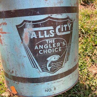 Minnow Falls City No. 8 Metal Fishing Bait Bucket