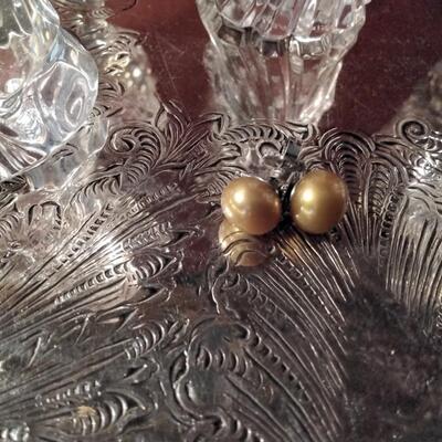 Large 9.5mm gold pearl earrings with sterling silver backs