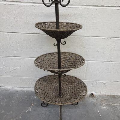 3 TIER WOVEN BASKET W/ WROUGHT IRON FIXTURE
