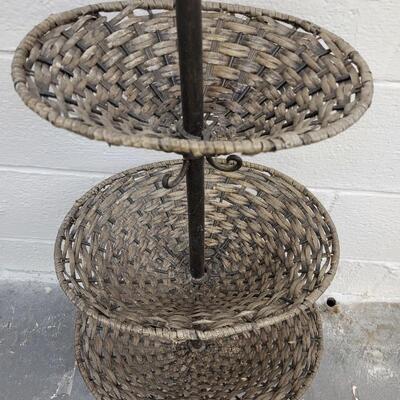 3 TIER WOVEN BASKET W/ WROUGHT IRON FIXTURE