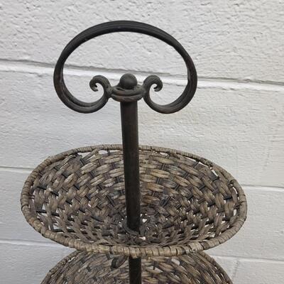 3 TIER WOVEN BASKET W/ WROUGHT IRON FIXTURE
