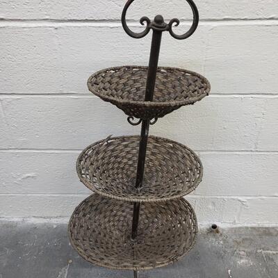 3 TIER WOVEN BASKET W/ WROUGHT IRON FIXTURE