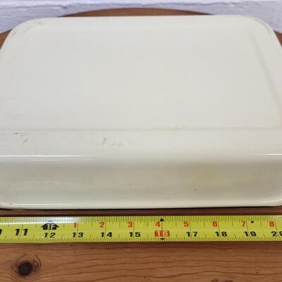 ENAMEL WARE YELLOW AND BLUE LINED PAN