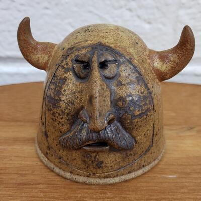 CLAY WARRIOR HEAD WITH HORNS