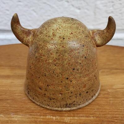 CLAY WARRIOR HEAD WITH HORNS