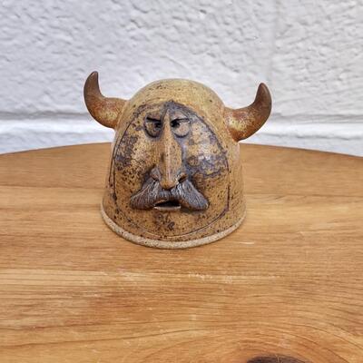 CLAY WARRIOR HEAD WITH HORNS