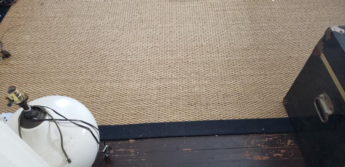 Large Tan Rug with Black Trim Lot, Rug Size 12 x 9