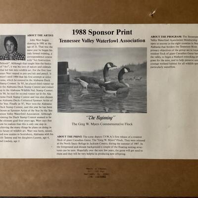 1988 Tennessee Waterfowl Association Sponsor Print by John Warr