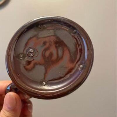 Vintage redware syrup jar with rooster