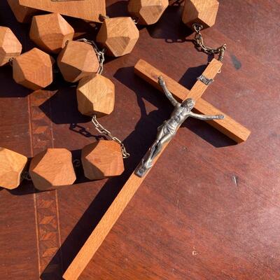 Large Vintage Wooden Rosary 48â€ long