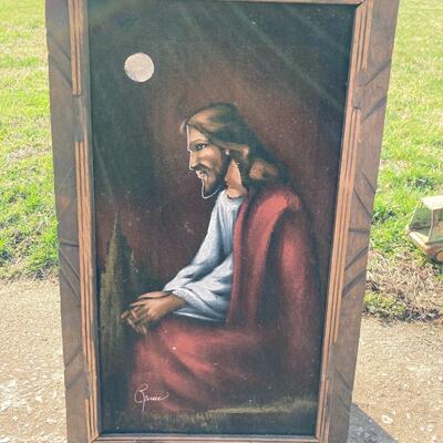 Jesus Painting on Velvet Signed