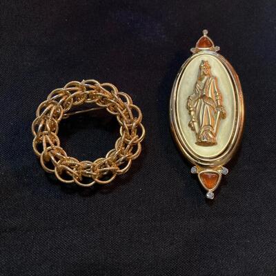 Lot of 2 Vintage Brooch Pins with Religious 3â€ and 1â€ each.