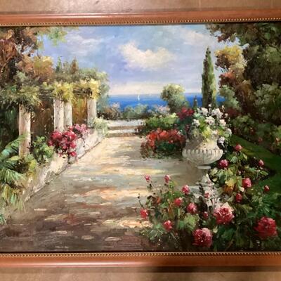 Patio garden framed painting