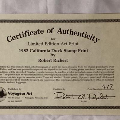 1982 Limited Edition California Duck Stamp and print
