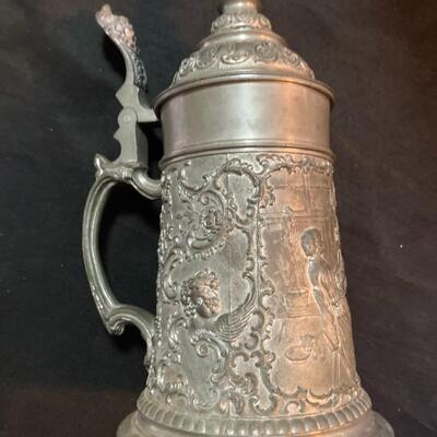 Vintage Pewter Stein with Cherubs and Seamstress