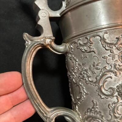 Vintage Pewter Stein with Cherubs and Seamstress