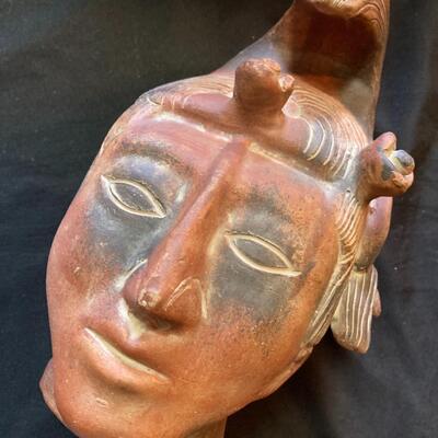 Large 13â€ Inca Style Pottery Bust Aztec Head