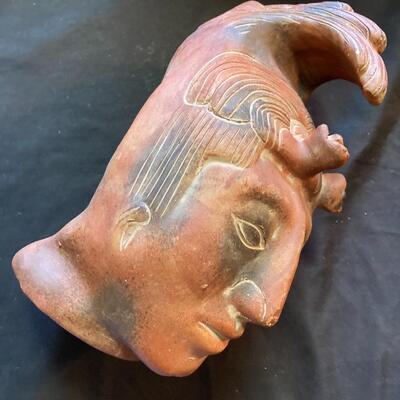 Large 13â€ Inca Style Pottery Bust Aztec Head