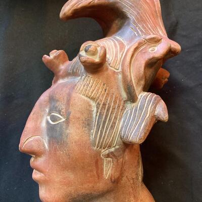Large 13â€ Inca Style Pottery Bust Aztec Head
