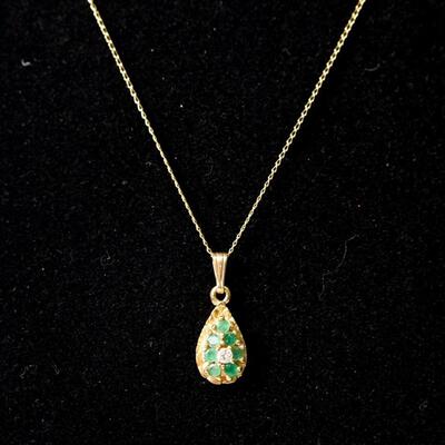 14K Diamond & Emerald Pendant Necklace