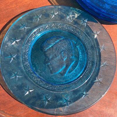 Set of 6 Blue Glass Commemorative Plates