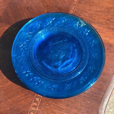 Set of 6 Blue Glass Commemorative Plates