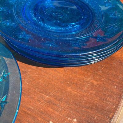 Set of 6 Blue Glass Commemorative Plates