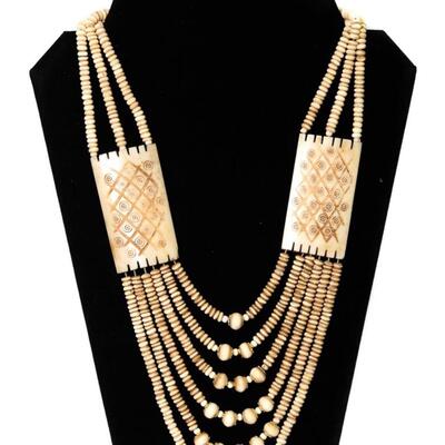 Vintage Tribal Bone Beaded Necklace