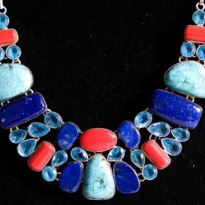 Sterling Multi Stone Chunky Necklace