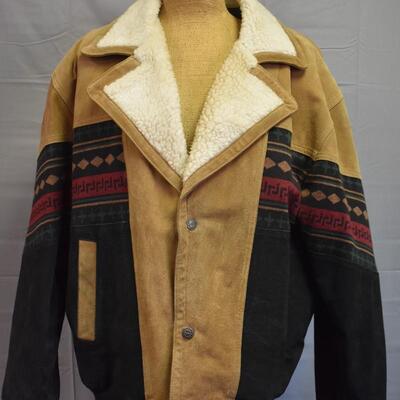 Brown Suede & Wool Jacket with Aztec Pattern