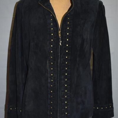 Black suede jacket w/ black braid & gold studs