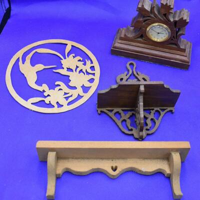 Wood clock, 2 wood shelf, humming bird wood cut out