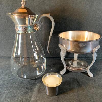 Lot 63. Sheridan Silver Co Silverplate & Glass Carafe & Warmer