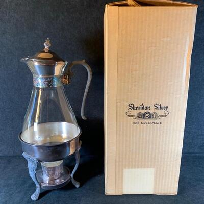Lot 63. Sheridan Silver Co Silverplate & Glass Carafe & Warmer