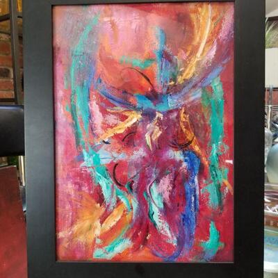 Signed Mid-Century Abstract Painting with Brilliant Colors