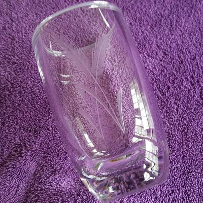 Heavy Etched Glass Vase
